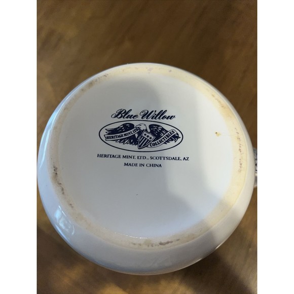 Vintage Heritage Willow Colbalt Blue White Ceramic Pottery Glazed Asian Pitcher - Picture 5 of 5